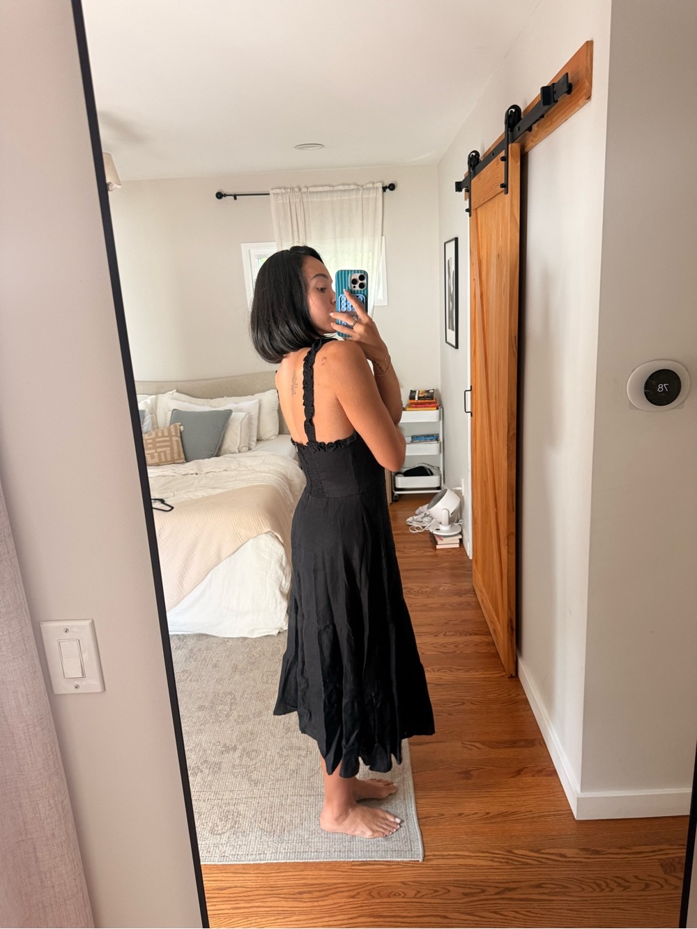 Reformation Black Square-Neck Tiered Midi Dress with Ruffle Straps - Picture 4 of 7